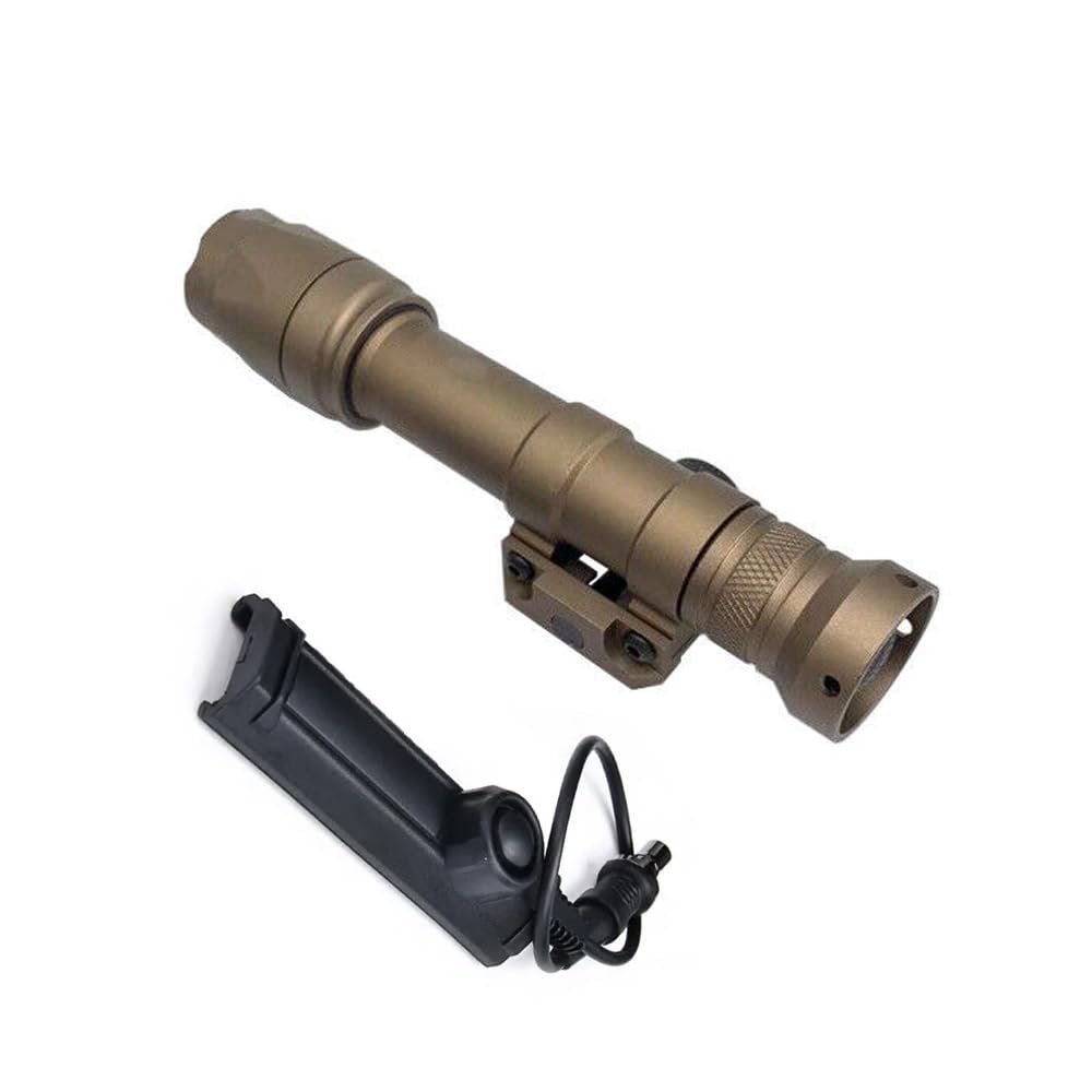 HATSEN Tactical M600c White LED Flashlight, 600 Lumens Super Bright Weapon Light, with Remote Wire Dual Pressure Switch(SF Plug), Fit 20mm Rail, Tan