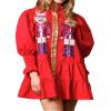 Women's Sequin Christmas Nutcracker Dress Sparkly Long Ruffle Sleeve Button Down Lapel Neck Mini Shirt Dresses,Red,XX-Large view 1