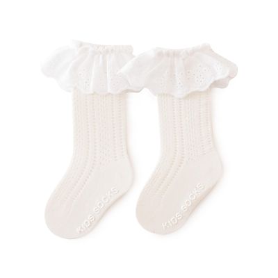 BLULILY 1 Pair Baby Socks Spring Girls Thin Soft & Breathable Cotton Tube Socks Boneless Floor Socks