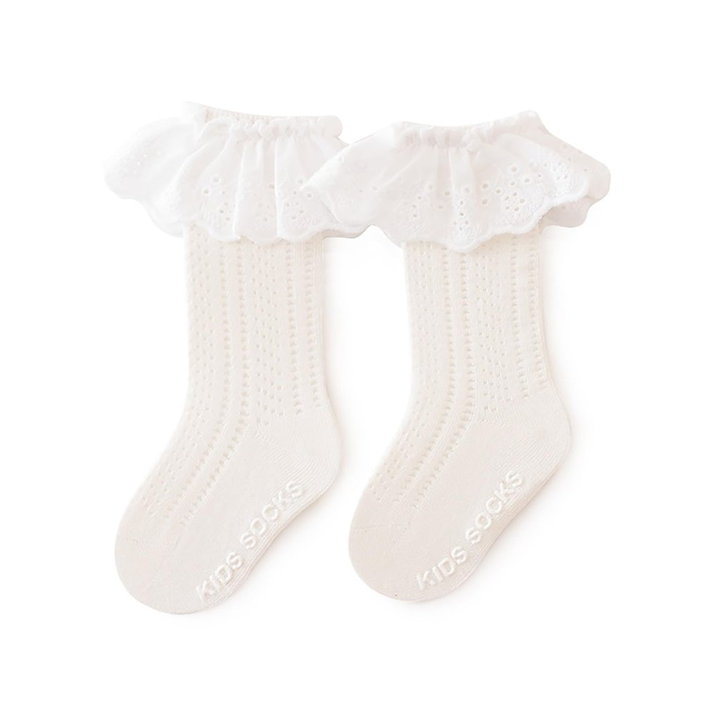 BLULILY 1 Pair Baby Socks Spring Girls Thin Soft & Breathable Cotton Tube Socks Boneless Floor Socks
