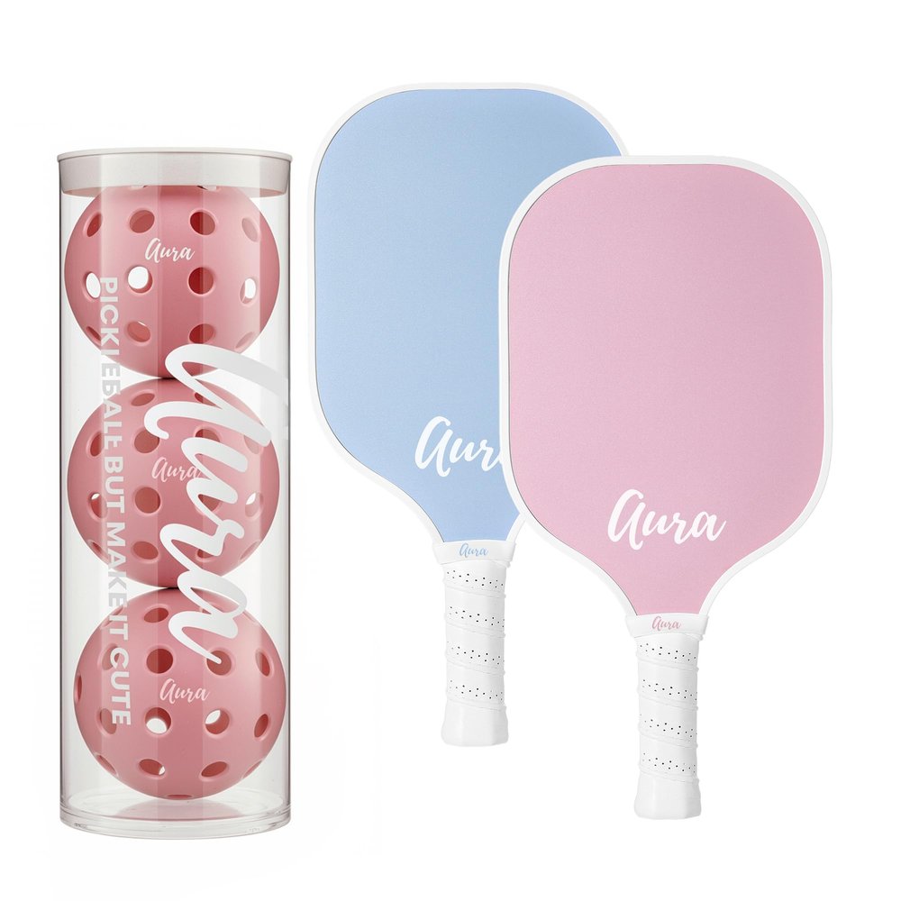 Cute Pickleball Paddles Set of 2 Pink Pickleball Paddle, 2 Pickleball Rackets 4 Balls Fiberglass Lightweight | Pickleball Gifts for Women