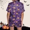 ZYXTIM Halloween Pajamas Women 2Pc Pumpkin Skull Ghost Print Silk Satin Sleepwear Short Sleeve Button Tops and Shorts Pjs Sets Nightwear A-Purple view 4