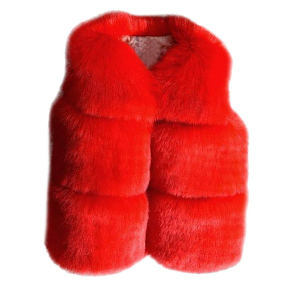 Winter Coats for Toddler Baby Girls Faux Fur Vest Winter Warm Coat Jacket Cute Thick Furry Kids Vest (Red, 3 Years)