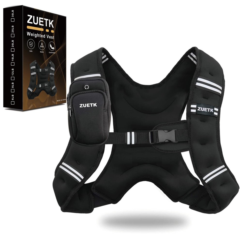 ZUETK Weighted Vest, 6lb/8lb/12lb/16lb/20lb/25lb/30lb Weight Vest with Reflective Stripe, Weighted Vest for Men Women Workout Equipment for Strength Training, Running, Jogging, Fitness, Weight Loss