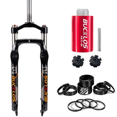 BUCKLOS 26 x 4.0 inch Fat Tire MTB Coil Suspension Fork & Bike Fork Star Nut Setting Install Tool with Star Nuts & 11PCS Aluminium Alloy Spacers Black