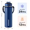 GOSWAG Insulated Sports Water Bottle, 24oz 2 Lids(with Straw/No Straw), Stainless Steel Water Bottles with Paracord Handle, Insulated Bottle with Double-Wall Vacuum Insulation view 2