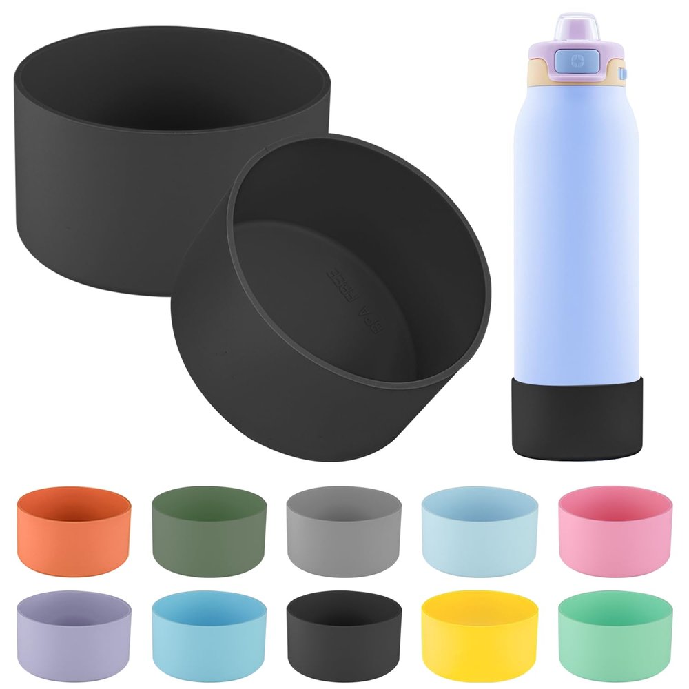 2 PCS Silicone Bottom for Ello Pop 32 OZ Water Bottle, Water Boot for Ello Pop,Avoid Scratches and Noise (Black, 22oz)