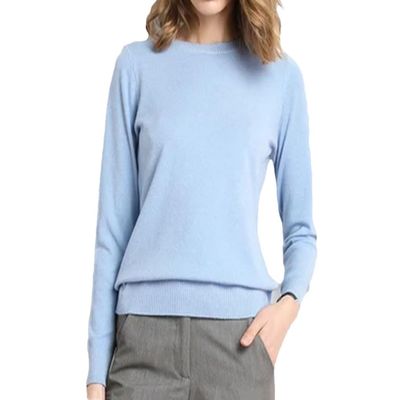 Rfmfkkg Women Pullover Cashmere Sweater Round Neck Slim Fit Solid Color Sweater Long Sleeve Knit Jumper Sky Blue S