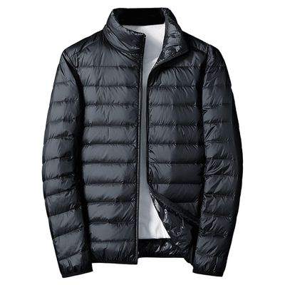 QOAAIE Men's Packable Down Jacket Stand Collar Cropped Winter Coats Lightweight Casual Warm Sport Puffer Jacket (Black,Medium)