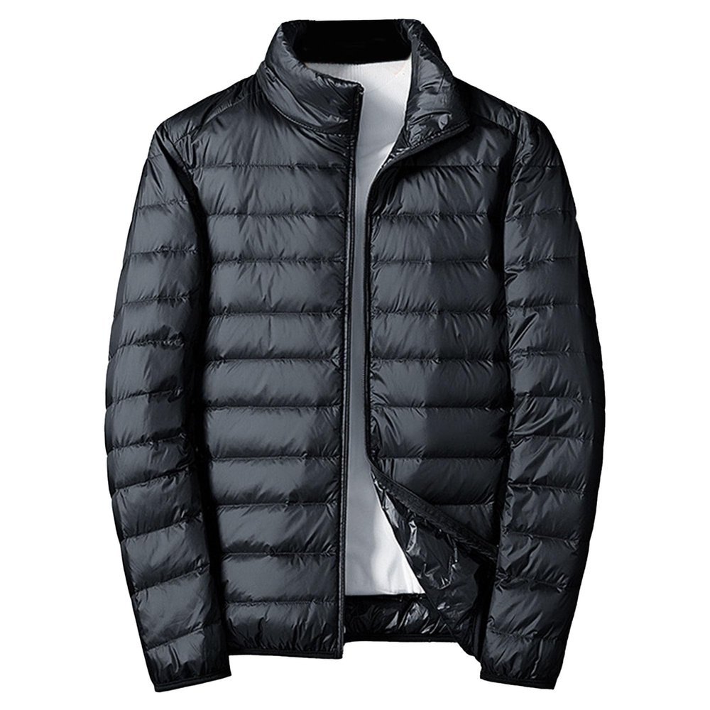 QOAAIE Men's Packable Down Jacket Stand Collar Cropped Winter Coats Lightweight Casual Warm Sport Puffer Jacket (Black,Medium)