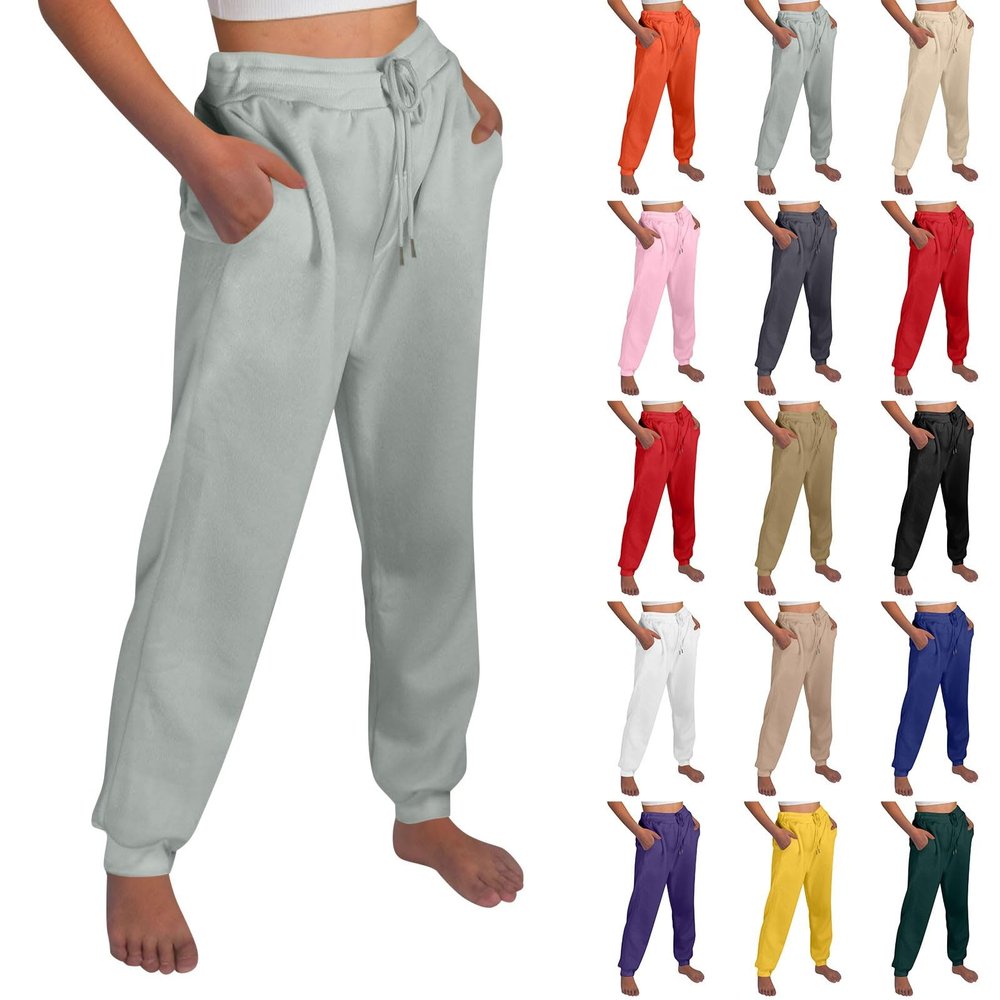 Jogger Sweatpants Women Baggy Comfy Elastic High Waisted Fleece Sweatpants High Waisted Wide Leg Sweatpants Workout Jogger Sweat Pants Soft Fleece Sweatpants Drawstring Lounge Pants with Pockets