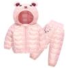 2 Piece Snowsuit Kids Boy Girl Winter Puffer Pants and Puffer Jackets Set Lightweight Cute Bears Down (Pink, 7-8 Years) view 1