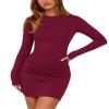 BTFBM Womens Spring Fashion 2026 Long Sleeve Boat Neck Mini Dress Slim Fit Party Club Short Tight Basic Bodycon Dresses(Wine Red, X-Small) view 1