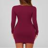 BTFBM Womens Spring Fashion 2026 Long Sleeve Boat Neck Mini Dress Slim Fit Party Club Short Tight Basic Bodycon Dresses(Wine Red, X-Small) view 4