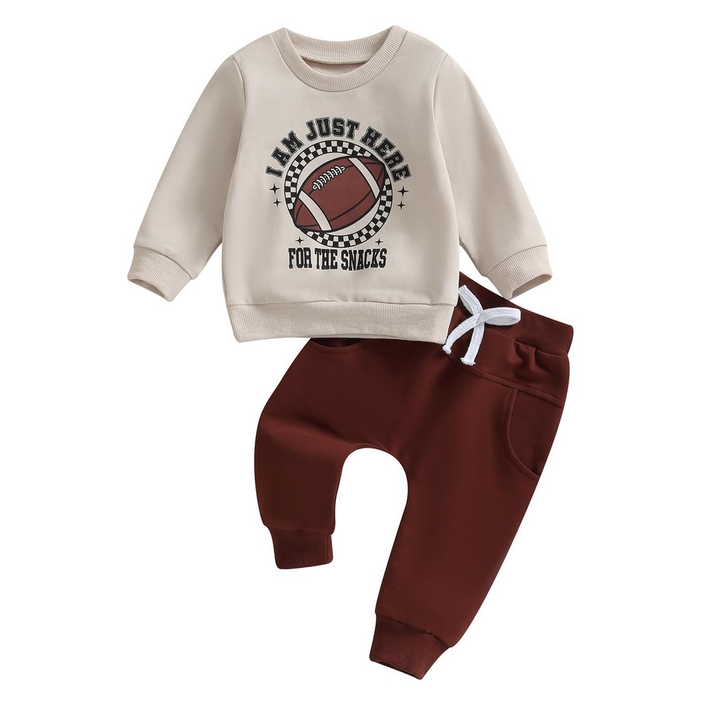 Covvoliy Toddler Baby Boy Girl Clothes Football Print Long Sleeve Sweatshirt Pockets Pants Outfits Infant Fall Winter Clothes (Light Khaki, 0-6 Months)