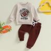 Covvoliy Toddler Baby Boy Girl Clothes Football Print Long Sleeve Sweatshirt Pockets Pants Outfits Infant Fall Winter Clothes (Light Khaki, 0-6 Months) view 2