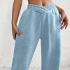 ASHER FASHION Women's Baggy Sweatpants, V Crossover Joggers with Pockets High Waisted Wide Leg Workout Lightweight Sweatpants Sky Blue view 2