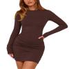 BTFBM Womens Spring Fashion 2026 Long Sleeve Boat Neck Mini Dress Slim Fit Party Club Short Tight Basic Bodycon Dresses(Brown, X-Small) view 1