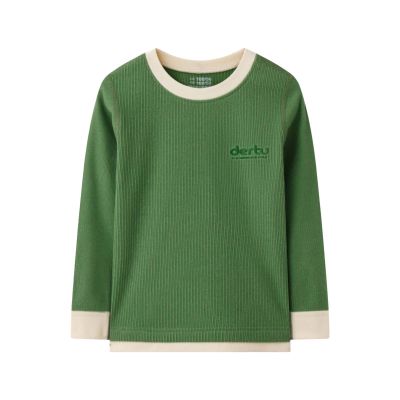 Boys Girls Long Sleeve Thermal Undershirt Kids Layering T Shirt Tops Warm Velvet Bottom Shirt Fall (Green, 5-6 Years)