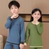 Boys Girls Long Sleeve Thermal Undershirt Kids Layering T Shirt Tops Warm Velvet Bottom Shirt Fall (Green, 5-6 Years) view 3