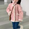 Girls Faux Leather Jacket with Faux Fur Lining Warm Winter Biker Coat Fuzzy Stand Collar Coat (Pink, 11-12 Years) view 3