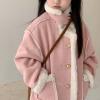 Girls Faux Leather Jacket with Faux Fur Lining Warm Winter Biker Coat Fuzzy Stand Collar Coat (Pink, 11-12 Years) view 4
