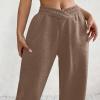 ASHER FASHION Women's Baggy Sweatpants, V Crossover Joggers with Pockets High Waisted Wide Leg Workout Lightweight Sweatpants Camel view 2