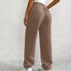 ASHER FASHION Women's Baggy Sweatpants, V Crossover Joggers with Pockets High Waisted Wide Leg Workout Lightweight Sweatpants Camel view 3