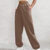 ASHER FASHION Women's Baggy Sweatpants, V Crossover Joggers with Pockets High Waisted Wide Leg Workout Lightweight Sweatpants Camel view 4