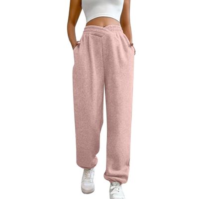 ASHER FASHION Women's Baggy Sweatpants, V Crossover Joggers with Pockets High Waisted Wide Leg Workout Lightweight Sweatpants Pink