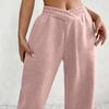 ASHER FASHION Women's Baggy Sweatpants, V Crossover Joggers with Pockets High Waisted Wide Leg Workout Lightweight Sweatpants Pink view 2