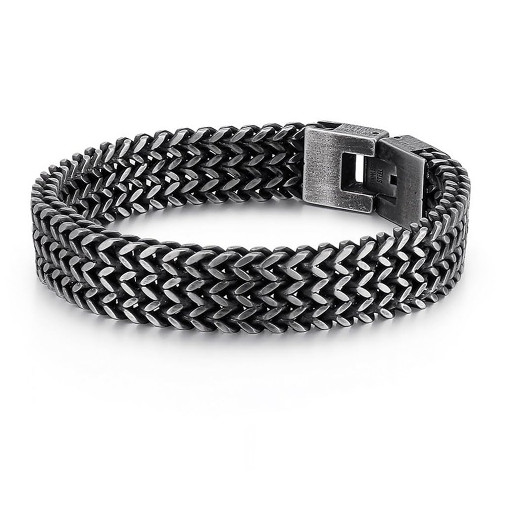 DYINGZL Handsome Titanium Steel Men's Bracelet, Cuban Chain Birthday Gift, Mesh Hundred Hip-hop Bracelet, Personalized Square Fish Scale Men's Stainless Steel Bracelet(Gray)
