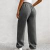 ASHER FASHION Women's Baggy Sweatpants, V Crossover Joggers with Pockets High Waisted Wide Leg Workout Lightweight Sweatpants Dark Grey view 3