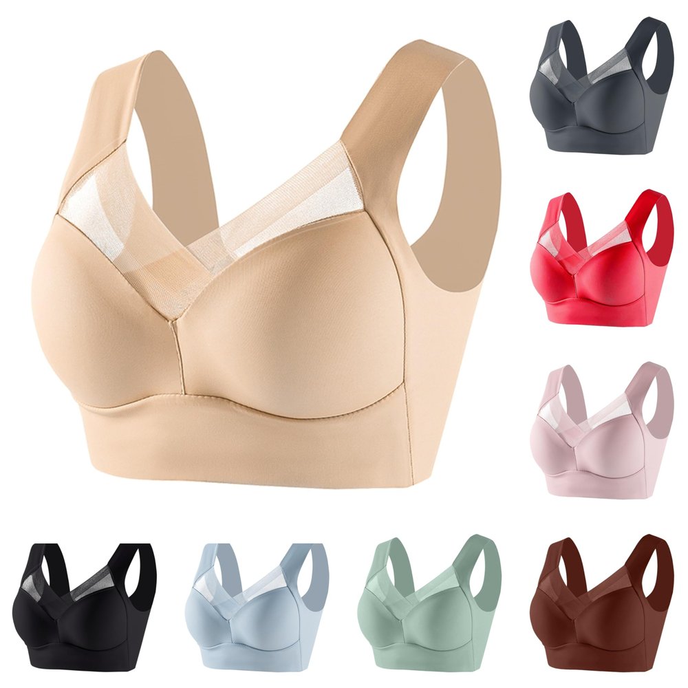 Zen Chic Push Up Wireless Bra - Seamless Sexy Lysine Charm - Ice Silk Posture Correcting Bra, Beige, Size 38A