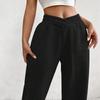 ASHER FASHION Women's Baggy Sweatpants, V Crossover Joggers with Pockets High Waisted Wide Leg Workout Lightweight Sweatpants Black view 2