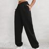 ASHER FASHION Women's Baggy Sweatpants, V Crossover Joggers with Pockets High Waisted Wide Leg Workout Lightweight Sweatpants Black view 4
