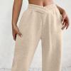 ASHER FASHION Women's Baggy Sweatpants, V Crossover Joggers with Pockets High Waisted Wide Leg Workout Lightweight Sweatpants Apricot view 2