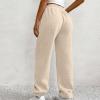ASHER FASHION Women's Baggy Sweatpants, V Crossover Joggers with Pockets High Waisted Wide Leg Workout Lightweight Sweatpants Apricot view 3