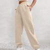 ASHER FASHION Women's Baggy Sweatpants, V Crossover Joggers with Pockets High Waisted Wide Leg Workout Lightweight Sweatpants Apricot view 4