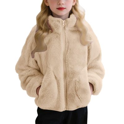 Girls Faux Leather Jacket with Faux Fur Fleece Lined Parka Winter Thick Warm Coat Button up Outerwear (A, 3-4 Years)