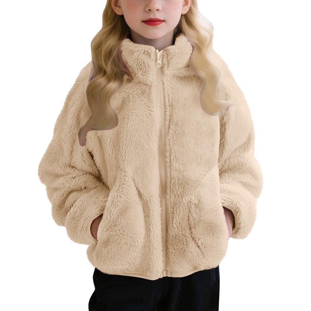 Girls Faux Leather Jacket with Faux Fur Fleece Lined Parka Winter Thick Warm Coat Button up Outerwear (A, 3-4 Years)