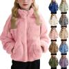Girls Faux Leather Jacket with Faux Fur Fleece Lined Parka Winter Thick Warm Coat Button up Outerwear (A, 3-4 Years) view 4