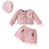 Baby Toddler Girls 3 Piece Outfits Button Front Long Sleeve Tweed Cotton Rim Jacket and Pink (Red, 6-9 Months) view 1