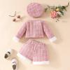 Baby Toddler Girls 3 Piece Outfits Button Front Long Sleeve Tweed Cotton Rim Jacket and Pink (Red, 6-9 Months) view 2