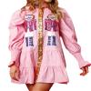 TACSTRUN Women's Sequin Christmas Nutcracker Dress Sparkly Long Ruffle Sleeve Button Down Lapel Neck Mini Shirt Dresses,Pink,Large view 1