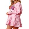 TACSTRUN Women's Sequin Christmas Nutcracker Dress Sparkly Long Ruffle Sleeve Button Down Lapel Neck Mini Shirt Dresses,Pink,Large view 3