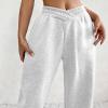 ASHER FASHION Women's Baggy Sweatpants, V Crossover Joggers with Pockets High Waisted Wide Leg Workout Lightweight Sweatpants White view 2