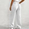 ASHER FASHION Women's Baggy Sweatpants, V Crossover Joggers with Pockets High Waisted Wide Leg Workout Lightweight Sweatpants White view 3