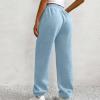 ASHER FASHION Women's Baggy Sweatpants, V Crossover Joggers with Pockets High Waisted Wide Leg Workout Lightweight Sweatpants Sky Blue view 3