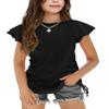 Arshiner Short Sleeve T Shirts for Girls Girls Summer Shirt Ruffle Sleeves Ruched Knot Side Casual Summer Tee Tops Forest Black 11-12 Years view 1